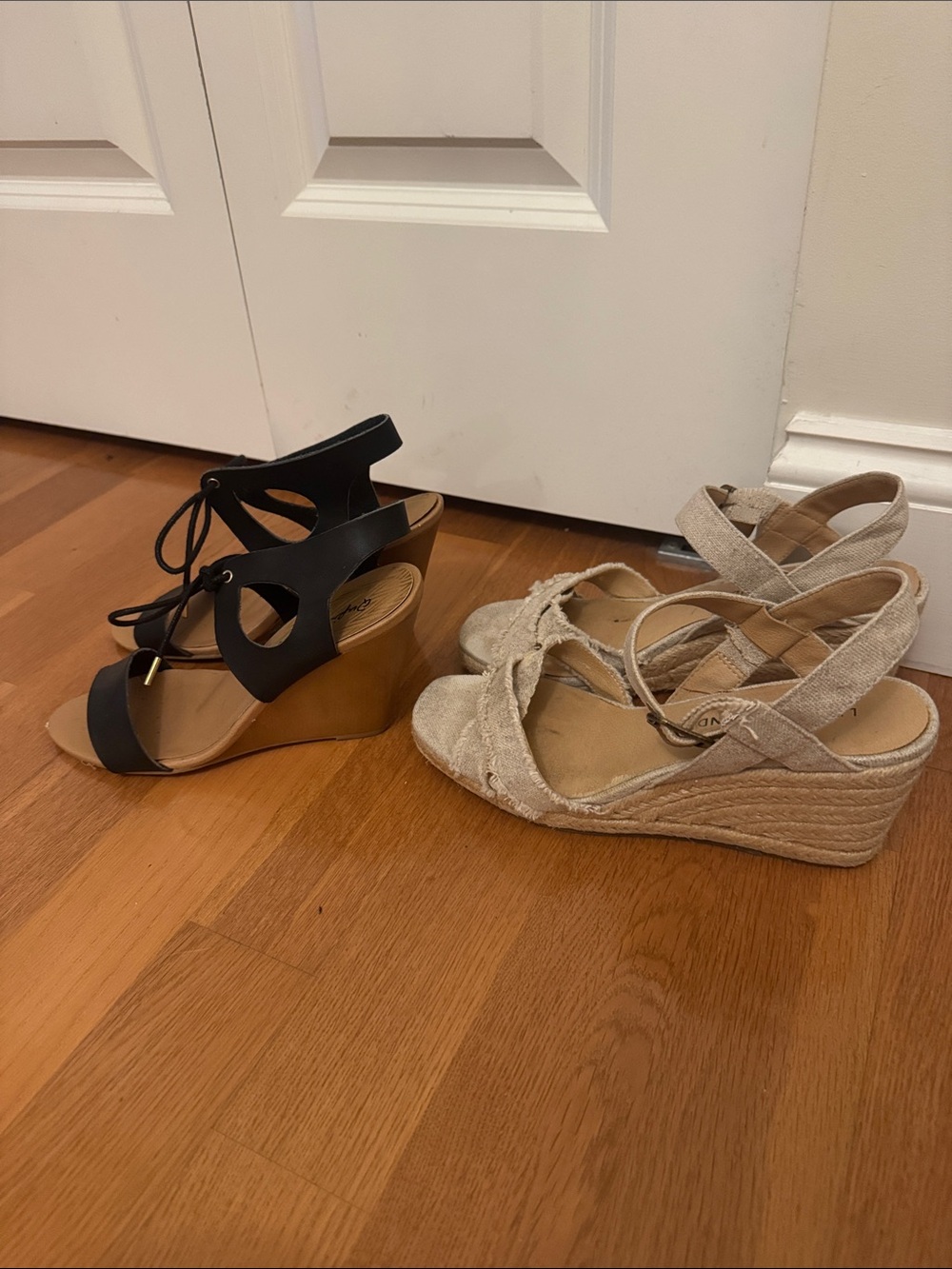 Black and Tan Wedge Sandals -